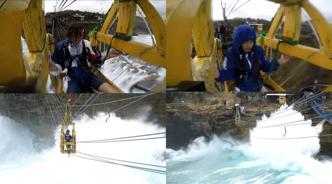 Lee Kwang Soo dan Jeon So Min saat menerima hukuman dengan menyeberang Pantai Timang. © soompi.com