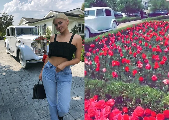 Hamparan mawar dan mobil vintage untuk Kylie bukanlah sesuatu yang mahal bagi Travis. (instagram.com/kyliejenner)