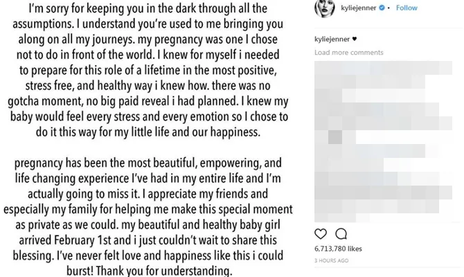 Pernyataan resmi dari Kylie Jenner di media sosial Instagram. © Instagram/kyliejenner