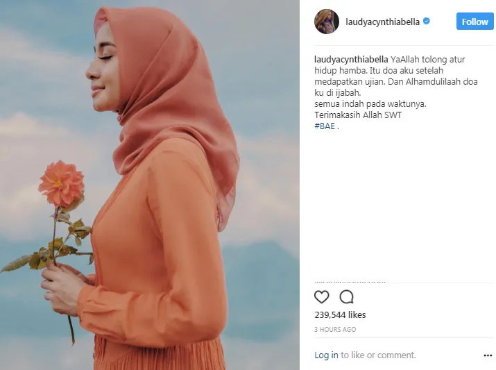Laudya Cynthia Bella mengucapkan syukur atas pernikahannya. © instagram/laudyacynthiabella