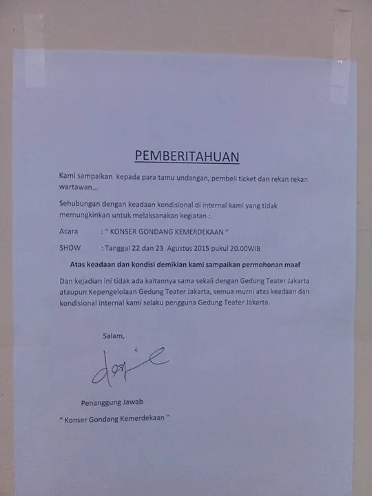Info mendadak dari pihak penyelenggara © Facebook.com/Lago_Ethnic