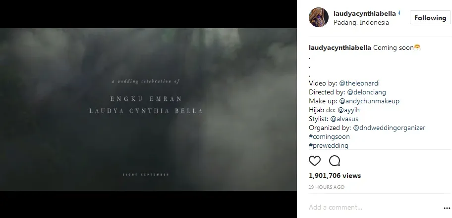 Teaser video prewedding Bella dan Emran ©instagram/laudyacynthiabella