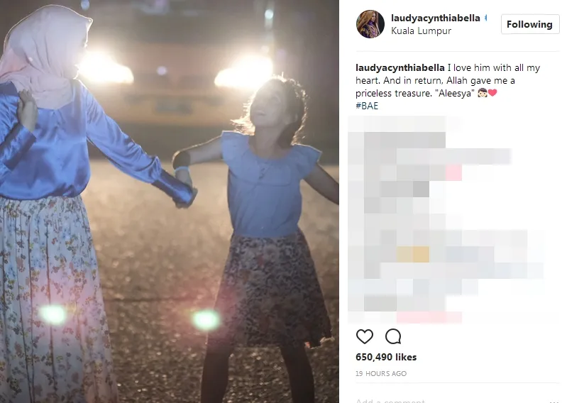 Bella menyebut Aleesya sebagai harta karun yang sangat berharga ©instagram/laudyacynthiabella