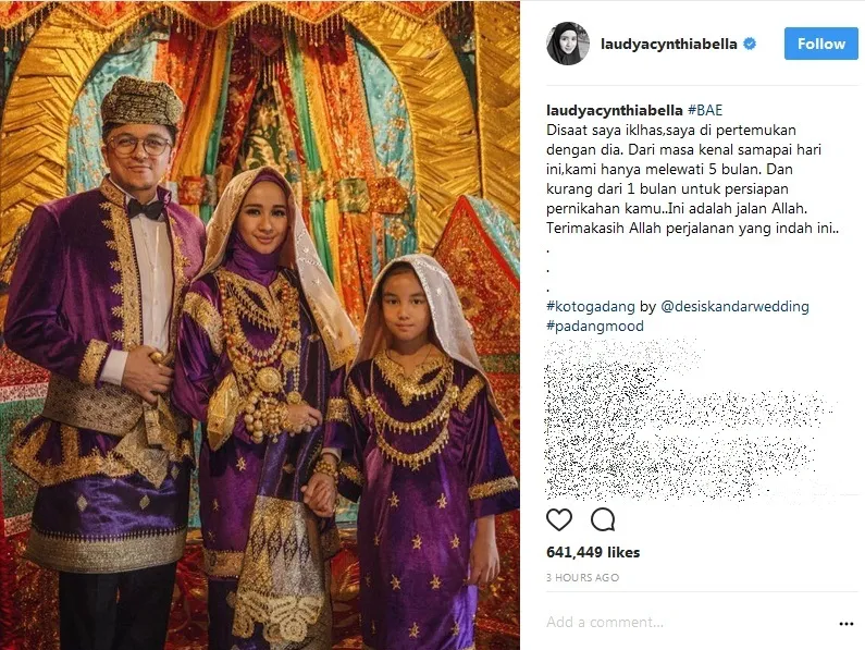 Sebelum menikah, Laudya Cynthia Bella mengenal sosok Engku Emran selama 5 bulan. ©instagram.com/laudyacynthiabella