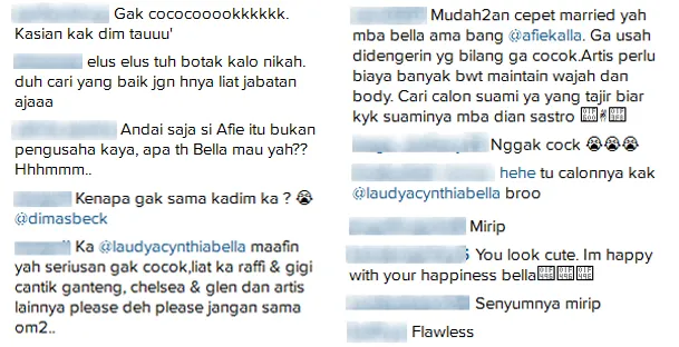 Pendapat netizen tentang foto Bella dan Afif © Instagram/laudyacynthiabella