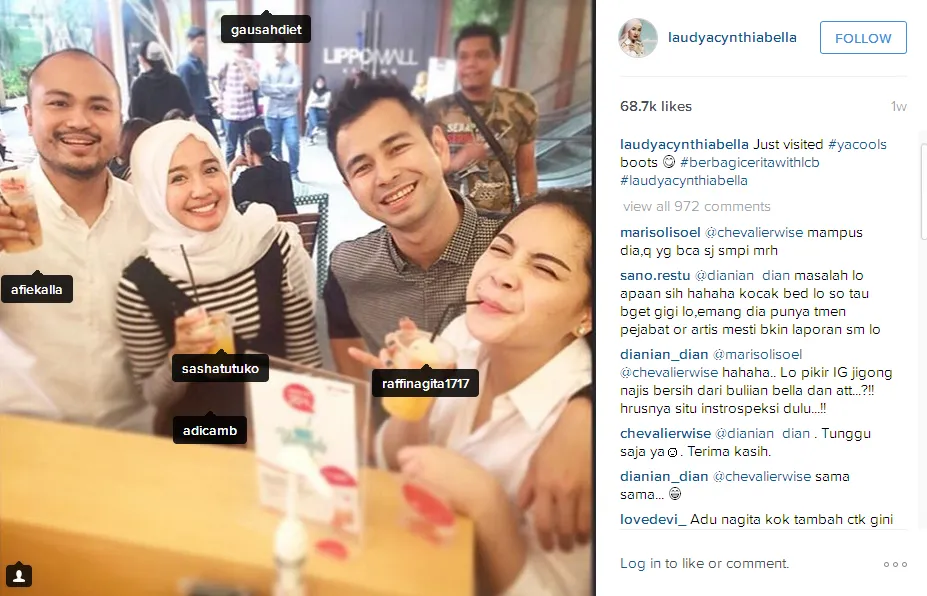 Bella dekat dengan kerabat dekat Jusuf Kalla? © Instagram/laudyacynthiabella