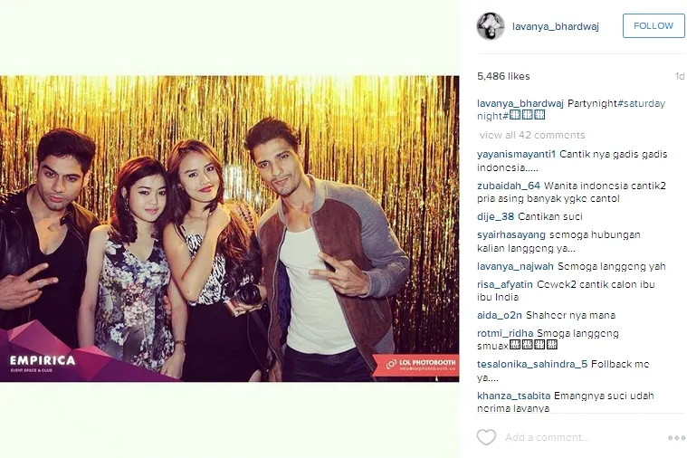 Lavanya Bhardwaj ajak Suci pesta bareng Vin Rana. @instagram/lavanya_bhardwaj