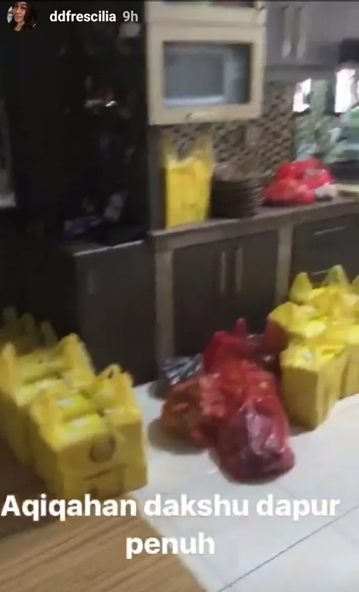 Kotak-kotak kue dan nasi memenuhi dapur rumah Dede dan Lavanya ©instagram/ddfrescilia