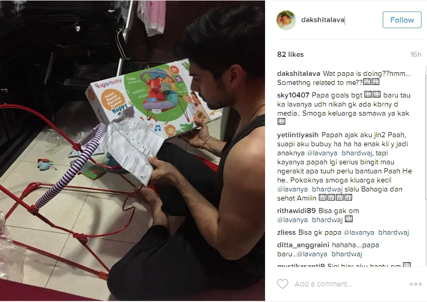 Lavanya Bhardwaj seris rangkai baby bouncer anaknya ©instagram/dakshitalava