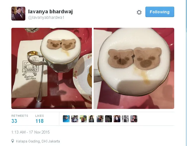 Kopi unyu ini bikin penasaran, benar Lavanya lagi kencan bareng DD? © Twitter.com/lavanyabhardwa1