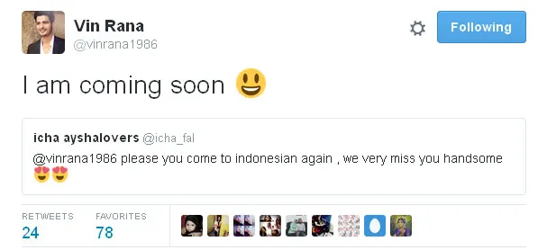 Vin Rana akan segera datang ke Indonesia © Twitter.com/vinrana1986