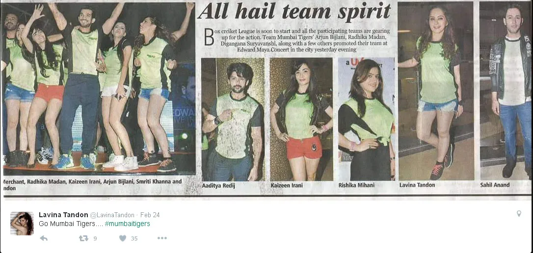 Lavina Tandon tergabung dalam tim kriket Mumbai Tigers © Twitter.com/LavinaTandon