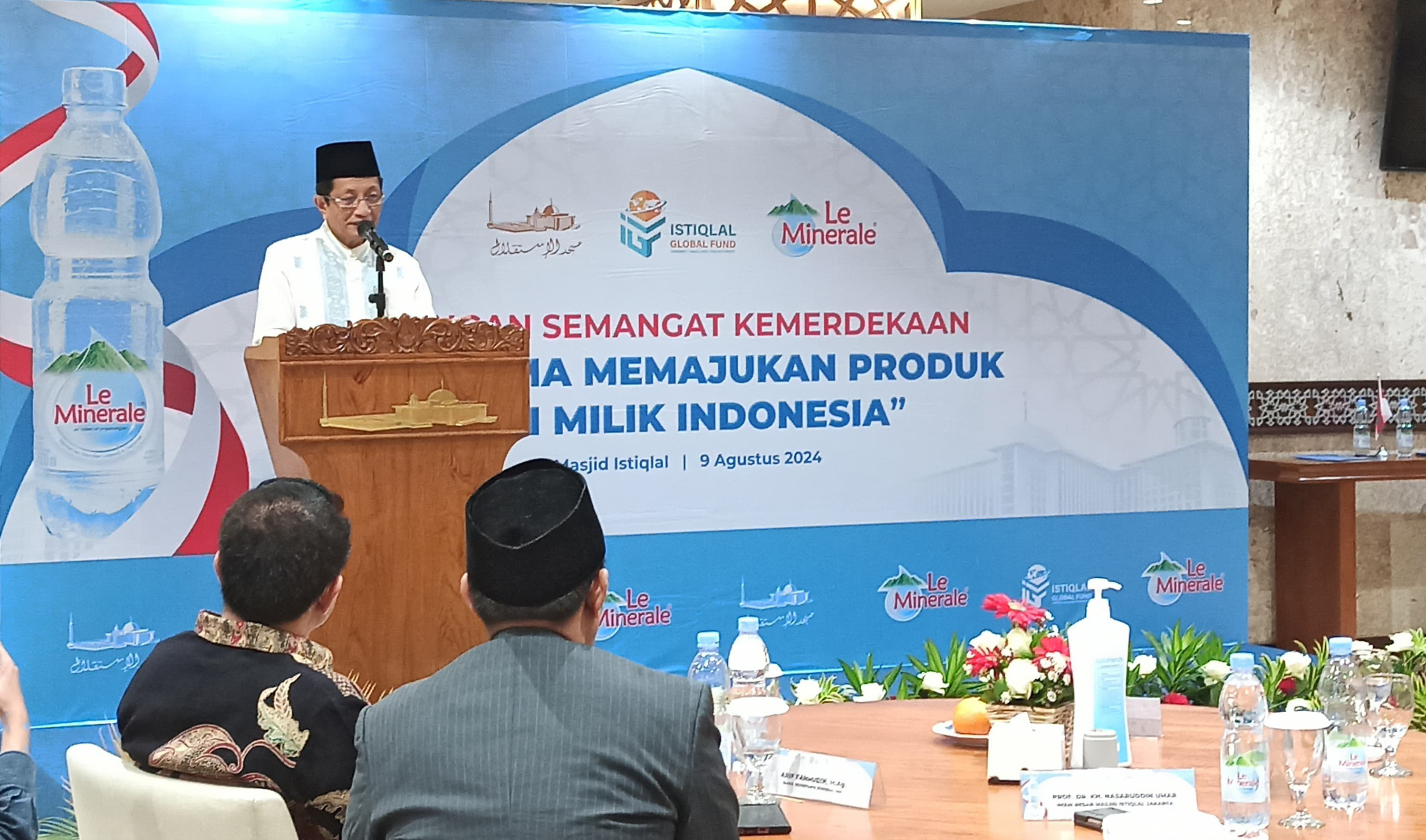 Grand Imam of Istiqlal Mosque Nasaruddin Umar at the Inauguration of the Collaboration between Istiqlal Mosque and Le Minerale, in Jakarta, Friday (9/8)/Stella Maris.