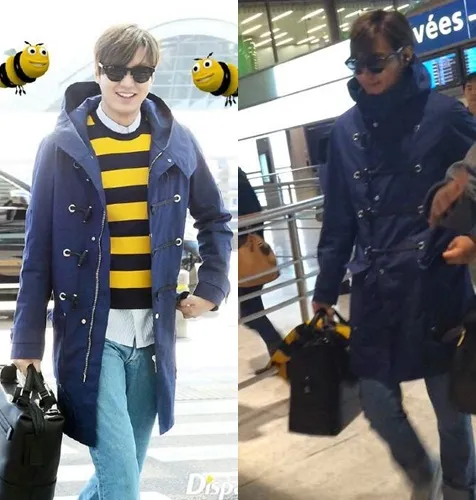 Lee Min Ho saat sampai di bandara Paris, sweater yang dibilang mirip lebah ternyata sudah dilepas. foto:  credit owner