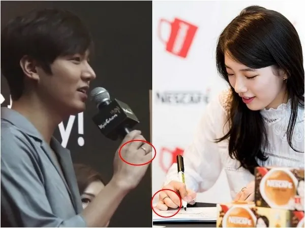 Lee Min Ho dan Suzy Miss A yang diduga memakai cincin sama di jari manis keduanya. ©dramafever.com