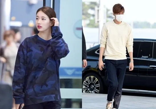Lee Min Ho dan Suzy Miss A saat kedapatan berada di bandara Incheon di hari yang sama. ©kpopherald.com
