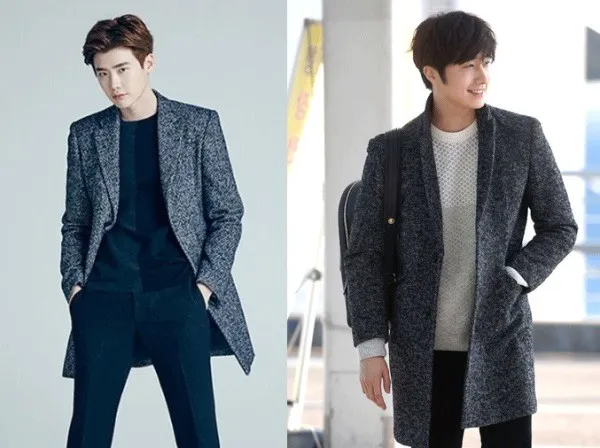 Lee Jong Suk dan Jung Il Woo mengenakan coat yang sama. © kpopherald.com