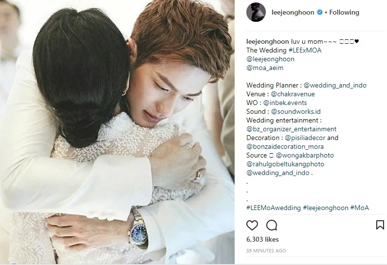 Pernikahan Lee dan Moa diikuti kabar kehamilan. 姆nstagram.com/leejeonghoon