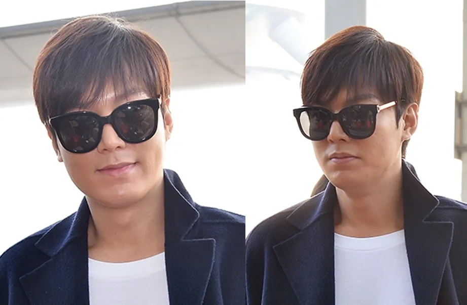 Wajah Lee Min Ho terlihat semakin chubby saat berada di bandara akan berangkat ke Shanghai, (18/10) @dramafever.com