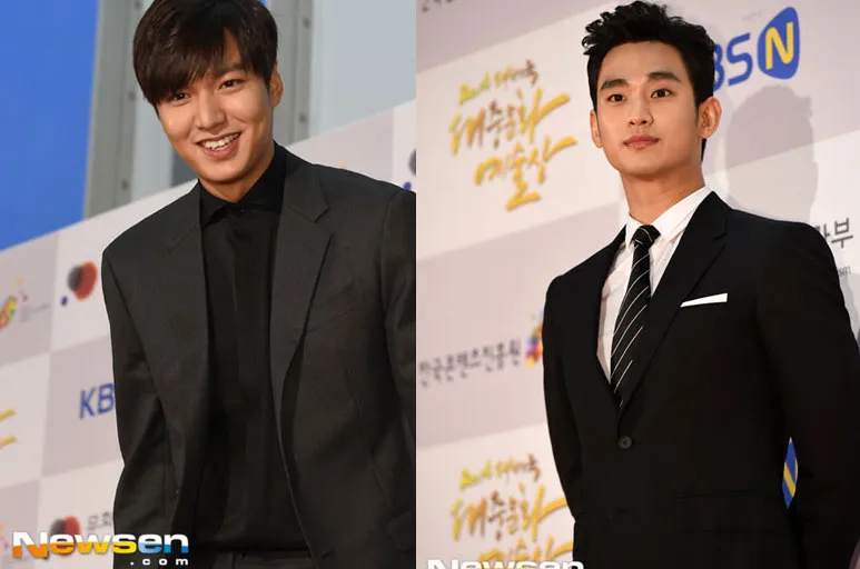 Lee Min Ho dan Kim Soo Hyun saat menghadiri 2014 South Korean Popular Culture And Arts Awards. @newsen.com