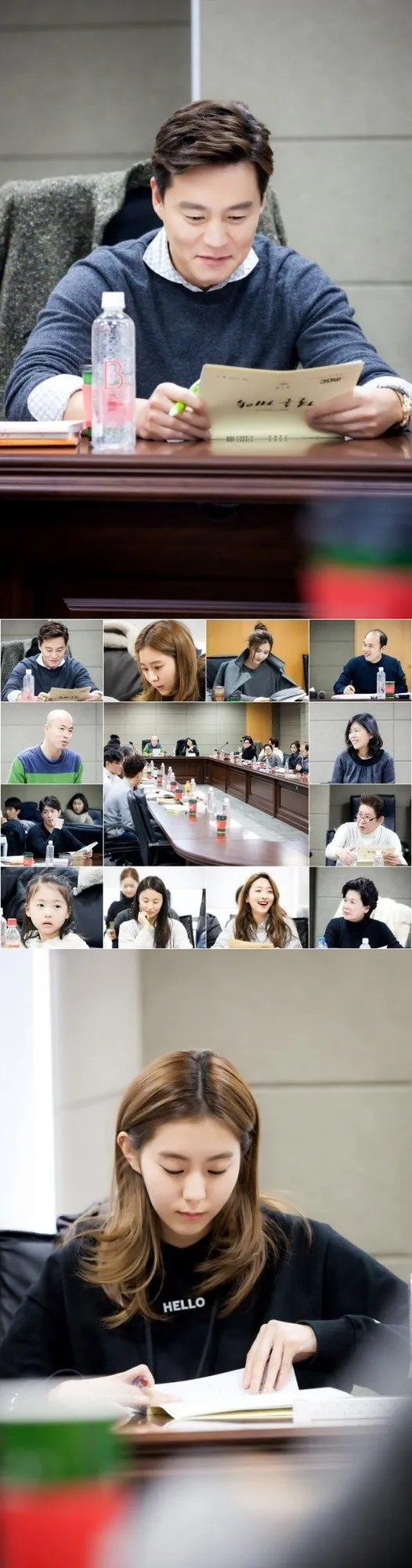 Suasana pembacaan naskah drama Marriage Contract oleh Lee Seo Jin, UEE dan pemain lainnya. © soompi.com