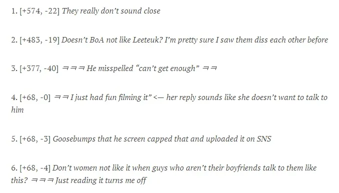 Komentar netizen soal percakapan BoA dan Leeteuk © Koreaboo.com