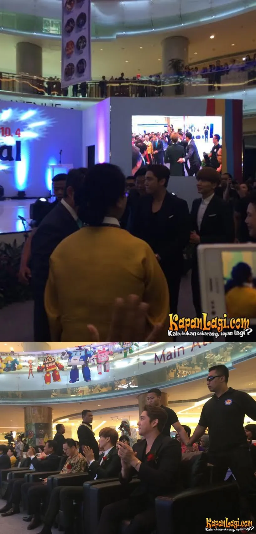 Leeteuk dan Kangin sempat memberikan sambutan dalam K-Festival 2015. © KapanLagi.com