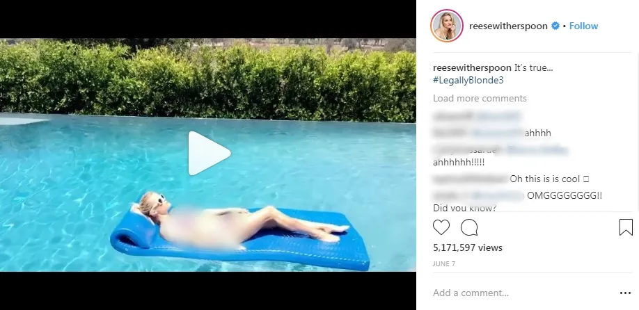 Reese akan kembali perankan sosok pengacara nyentrik bernama Elle Wood. (instagram.com/reesewitherspoon)