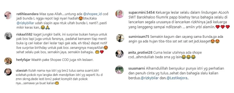 Komentar netizen di kolom komentar Instagram @rizkybillar dan @lestykejora