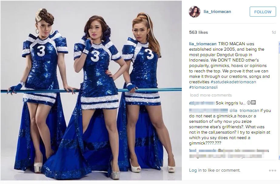Caption Trio Macan mengundang kontroversi © Instagram.com/lia_triomacan