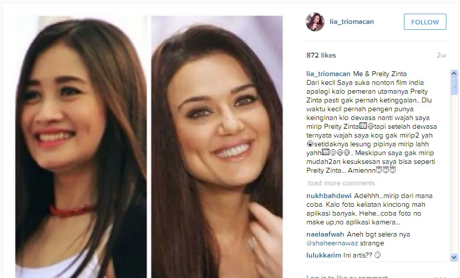 Lia Trio Macan mengaku menyukai negara Shaheer Sheikh sejak kecil © Instagram.com/lia_triomacan
