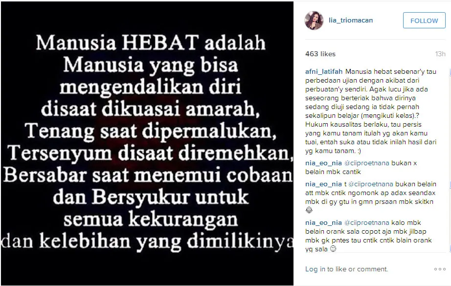 Ini dia respon Lia Trio Macan atas hujatan haters padanya © Instagram.com/lia_triomacan