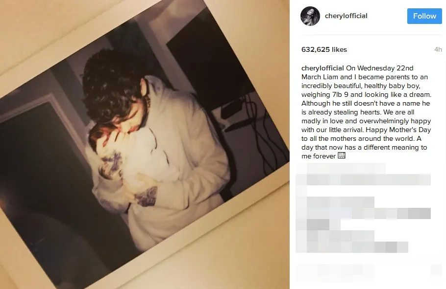 Cheryl dan Liam umumkan kelahiran anak pertama lewat Instagram ©instagram/cherylofficial