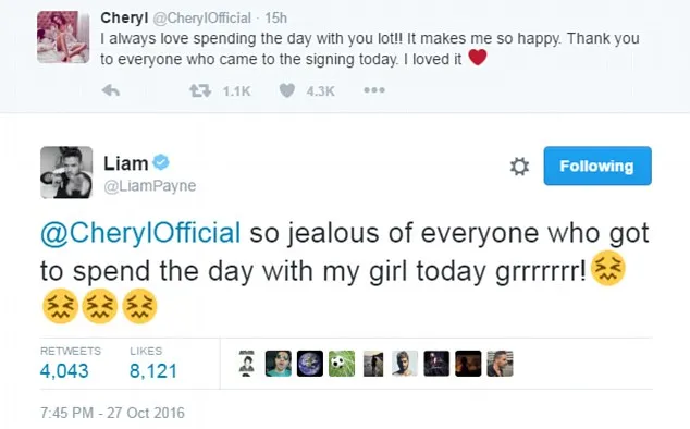 Tweet manis Liam untuk Cheryl © dailymail.co.uk
