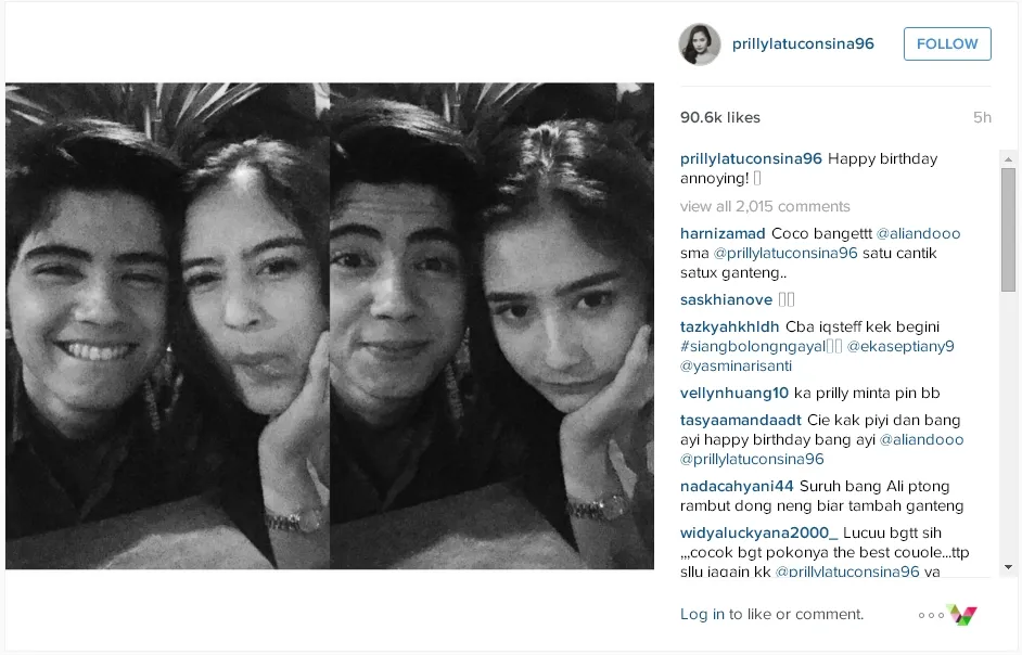 Prilly ucapkan selamat ultah untuk Aliando Syarief. ©instagram.com/prillylatuconsina96