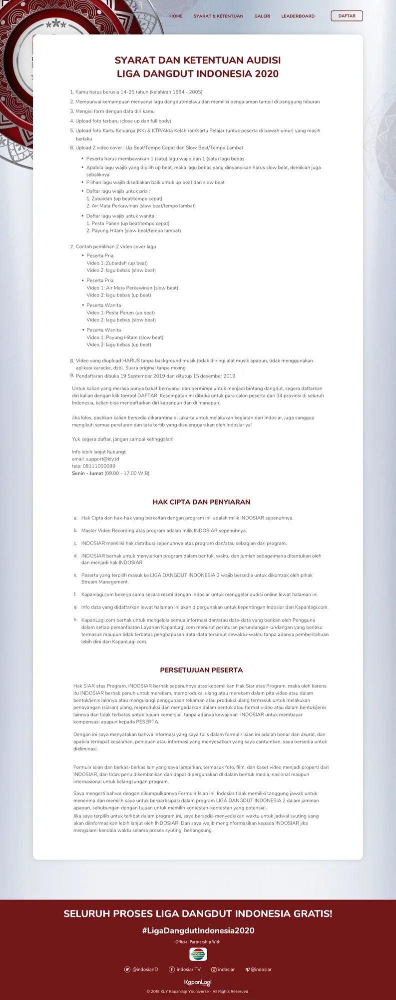 Syarat dan ketentuan audisi online LIDA 2020. (credit: Kapanlagi.com)