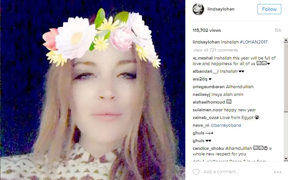 Lindsay Lohan tulis kata Insya Allah © Instagram.com/lindsaylohan