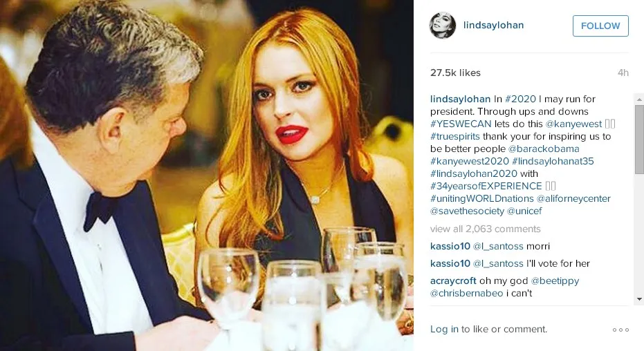 Lindsay mencalonkan diri sebagai Presiden AS © instagram.com/lindsaylohan