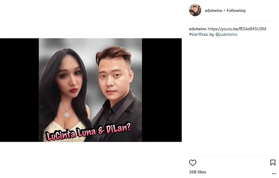 Edo memberikan penjelasan tentang hubungannya dengan Lucinta Luna ©instagram/edotwins