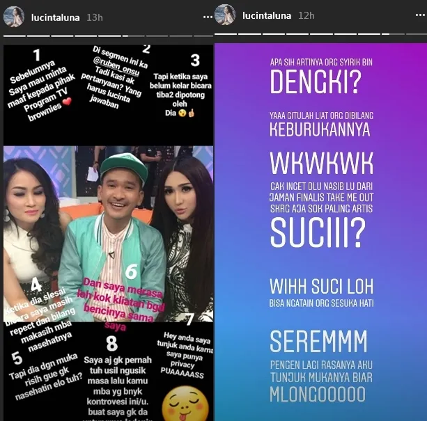 Lucinta beberkan kronologi penampilannya di Brownies ©instagram/lucintaluna