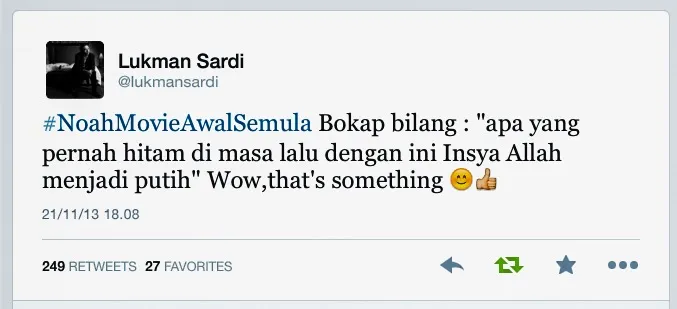 Twit dukungan Lukman Sardi untuk film NOAH: AWAL SEMULA.