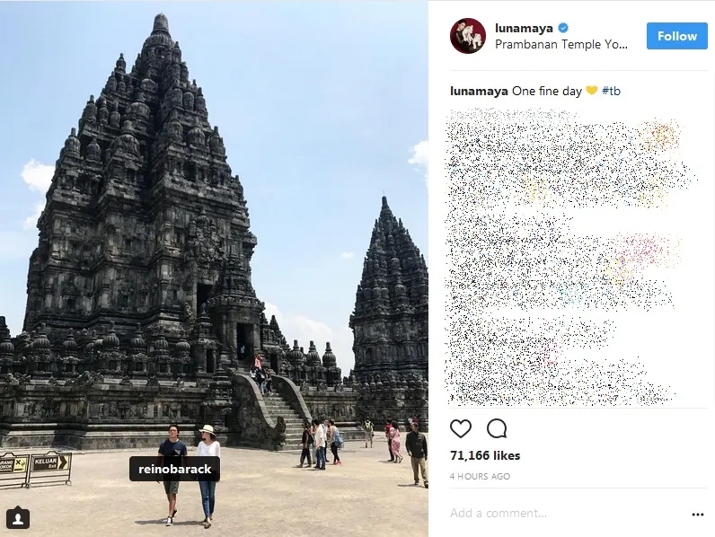 Jalan-jalan santai Luna Maya dan Reino di candi Prambanan. /©instagram.com/lunamaya
