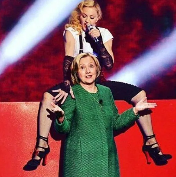 Madonna menggabungkan fotonya dengan potret Hillary Clinton © Instagram.com/madonna