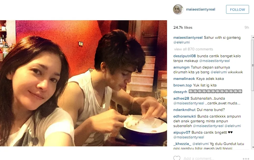 Maia Estianty sahur bareng El Rumi. @instagram/maiaestiantyreal