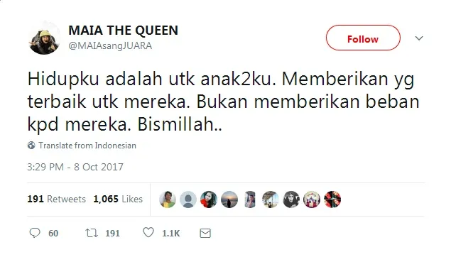 Ungkapan cinta Maia untuk Al, El dan Dul ©twitter/maiasangjuara