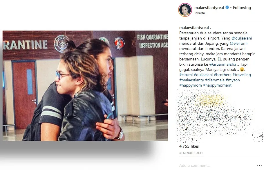 El ketemu Dul gara-gara si bungsu kena delay dari Jepang ©instagram/maiaestiantyreal