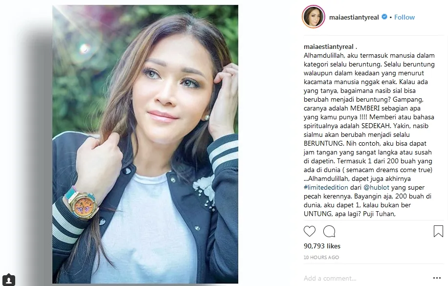 Maia Estianty menyarankan untuk banyak sedekah ©instagram/maiastiantyreal