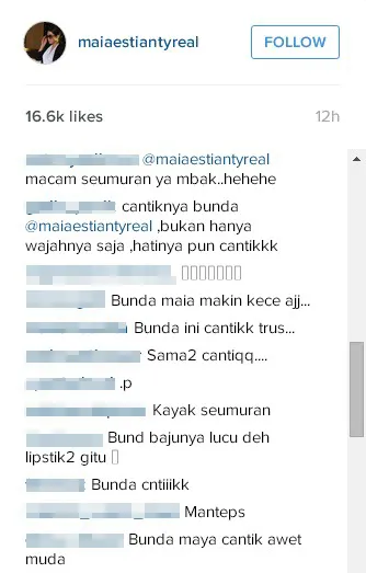 Maia banjir komentar pujian dari fans © instagram.com/maiaestiantyreal