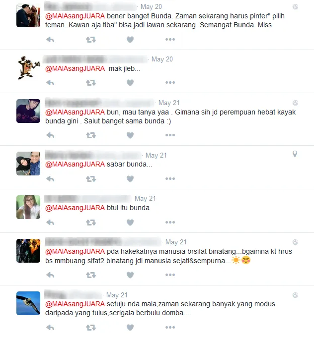 Komentar netizen tanggapi tulisan Maia © Tweet/MAIAsangJUARA