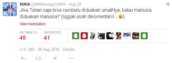 Curhatan terselubung Maia? © Twitter®/@maiasangjuara